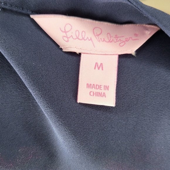 Lilly Pulitzer Gramercy blue sleeveless split v neckline ruffle hem top size M - Picture 9 of 11